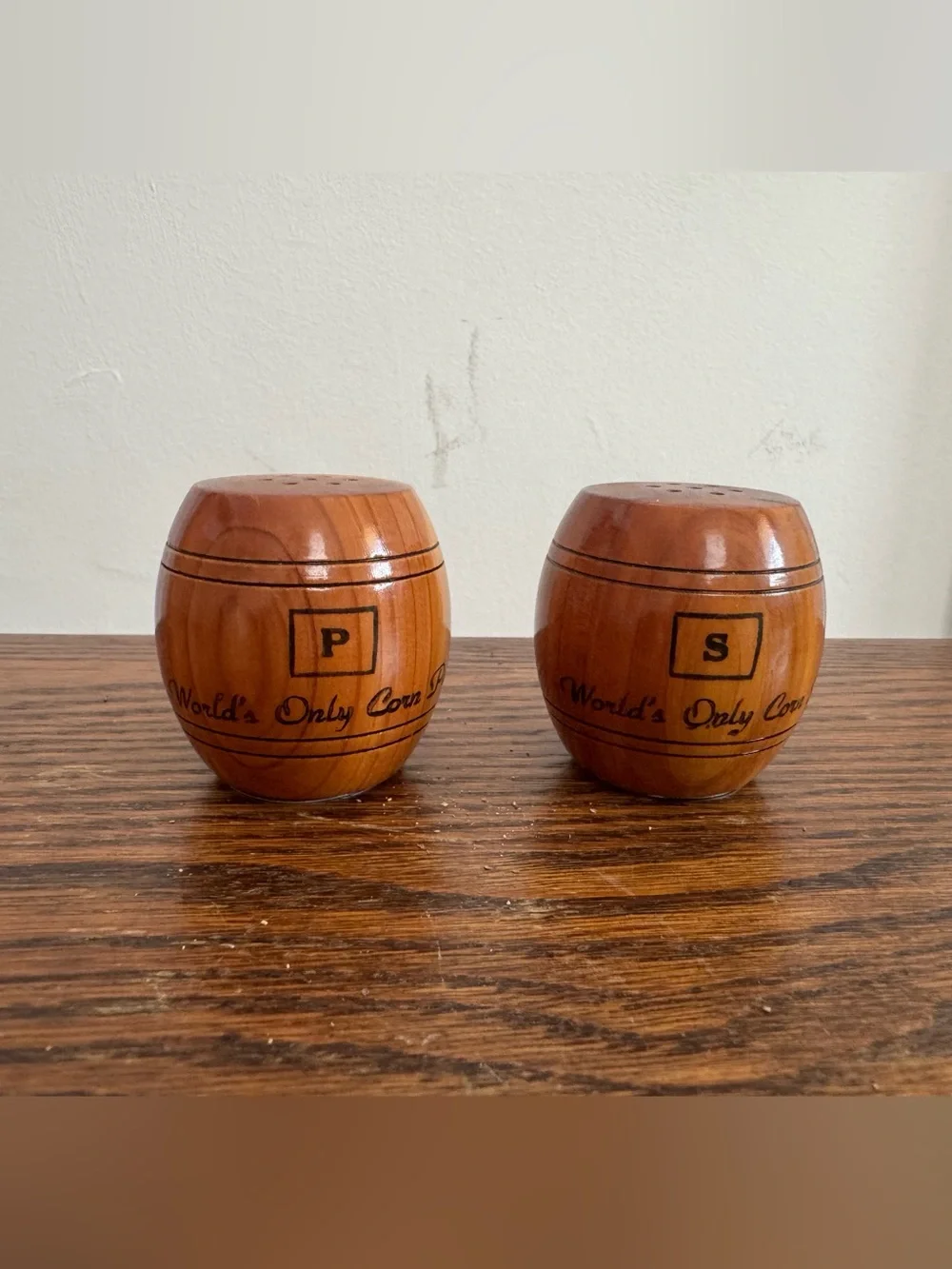 Wooden Barrel Salt & Pepper Shakers - Brown